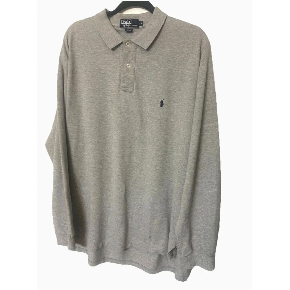 Polo Ralph Lauren Men's 2XL Gray Classic Fit Pony Long Sleeve Polo Casual Shirt
